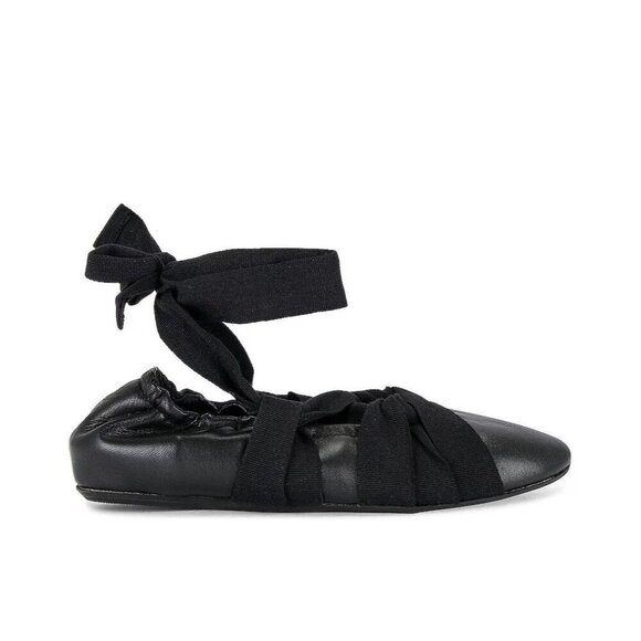 Free People Cece Wrap Ballet Flats in Black 7 Womens Leather Shoes Slides - Picture 1 of 14